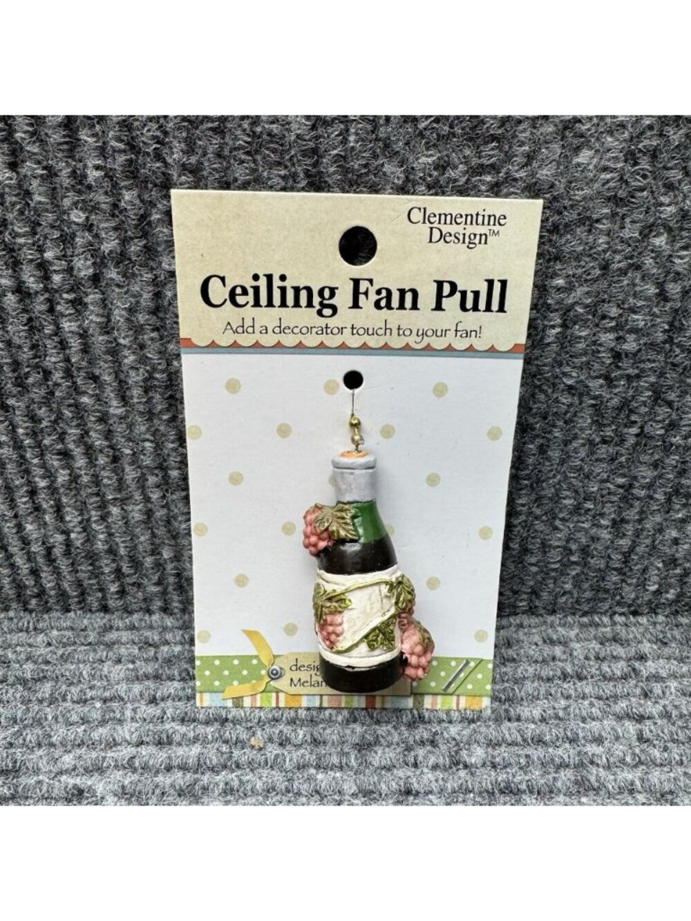 Vintage Clementine Design Ceiling Fan Light Pull Chain Wine Bottle Grapes Resin